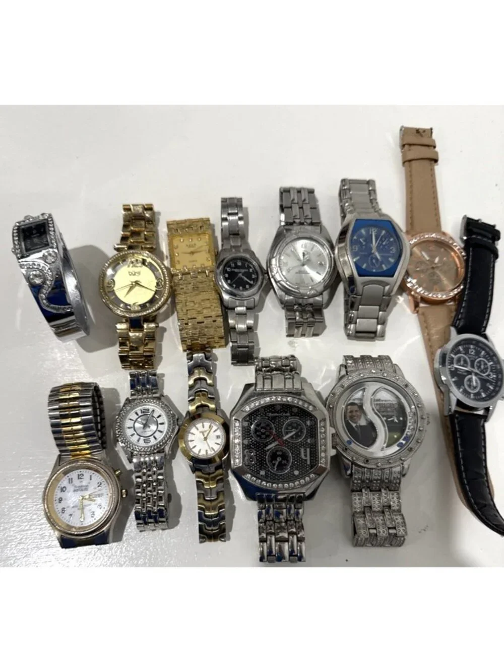 Wristwatch Lot of 13 Vintage to Modern Gold Silver Tone Leather Need Batteries